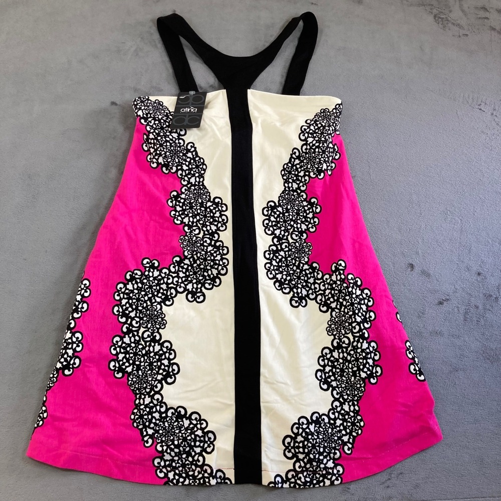 Atina Cristina Womens Pink White Scroll Print Racerback Mini Dress XS New